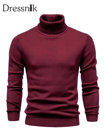 Herren Lässiger einfarbiger Roll kragen Strick pullover Weinrot / S