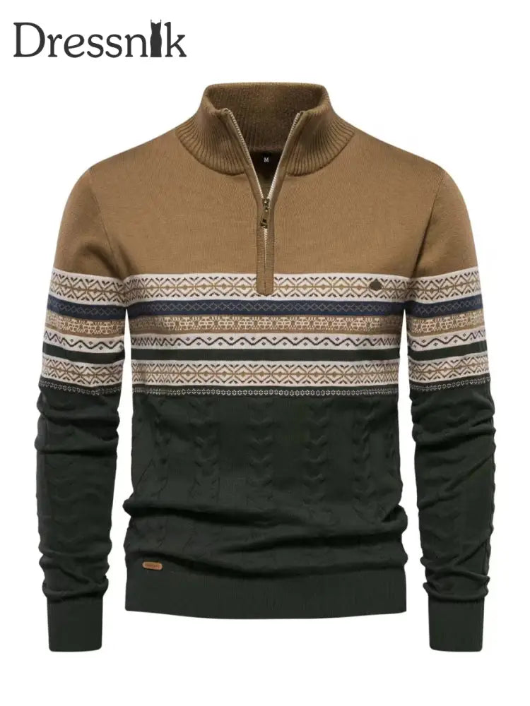 Herren Lässiger gestreifter Strick pullover mit halbem Reiß verschluss