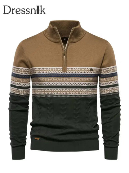 Herren Lässiger gestreifter Strick pullover mit halbem Reiß verschluss