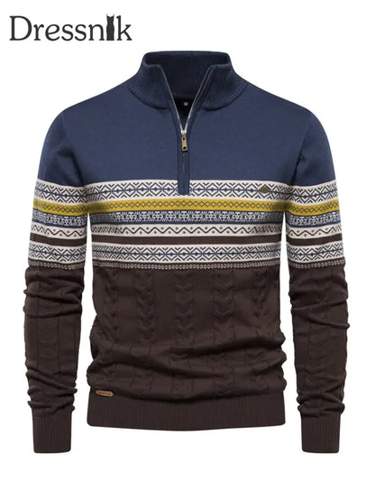 Herren Lässiger gestreifter Strick pullover mit halbem Reiß verschluss Blau / S