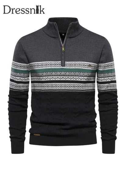 Herren Lässiger gestreifter Strick pullover mit halbem Reiß verschluss Dunkelgrau / S