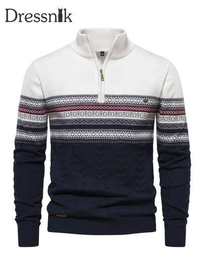 Herren Lässiger gestreifter Strick pullover mit halbem Reiß verschluss Weiß / S