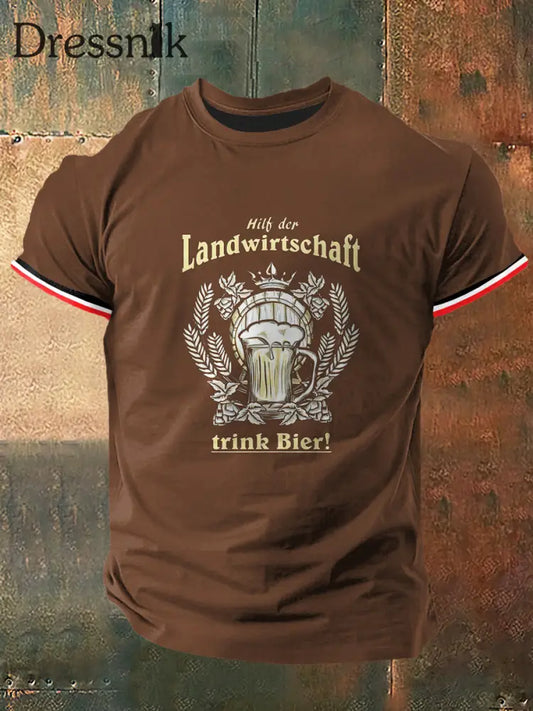 Herren Landwirtschaft Print Vintage Mode Kurzarm T-Shirt Braun / S