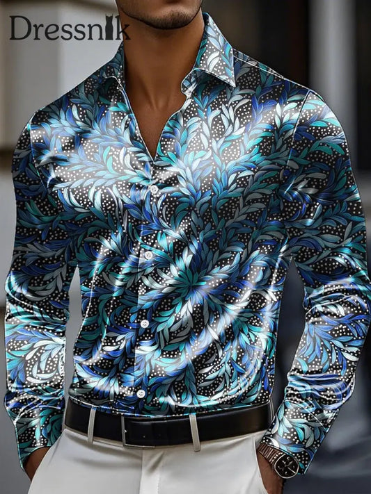 Herren-Langarm-Hemd mit abstraktem Blatt druck Premium-Satin bunt / S