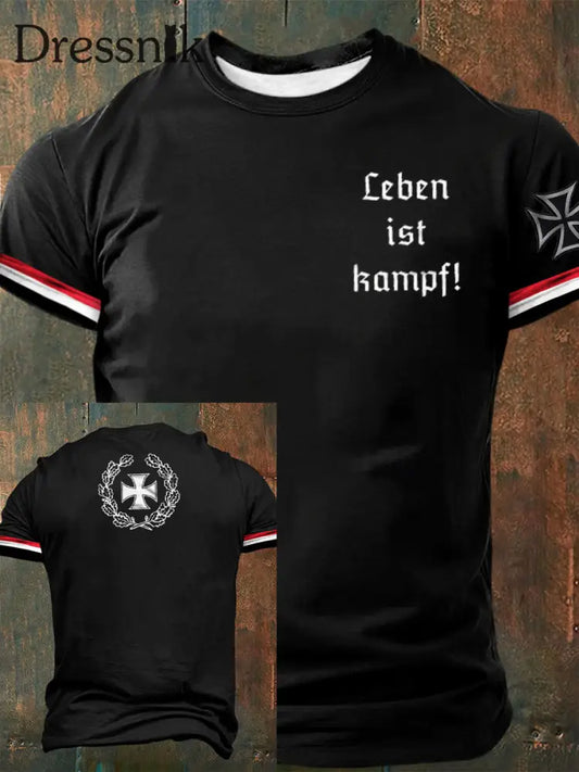 Herren Leben ist Kampf bedrucktes Kurzarm-T-Shirt Schwarz / S