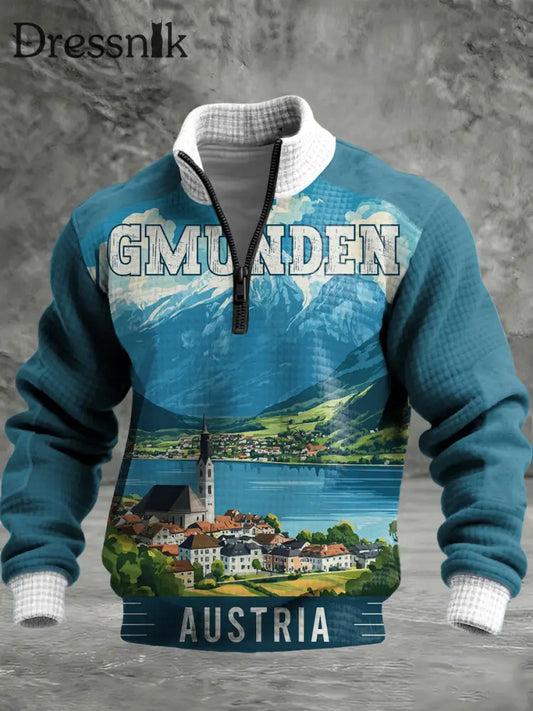 Herren Lebendige Teal Gmunden Österreich Scenic Quarter-Reiß verschluss Hoodie mehrfarbig / S