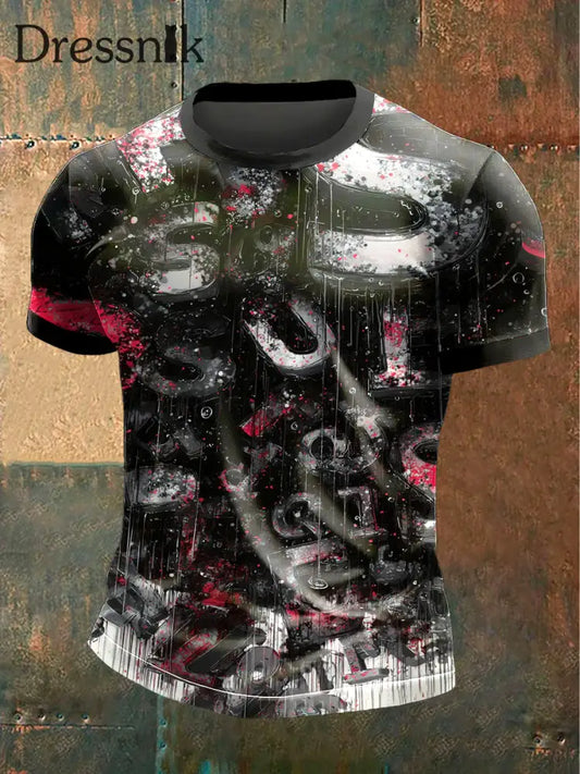Herren Letter Graffiti Print Schwarz Casual T-Shirt Schwarz / S