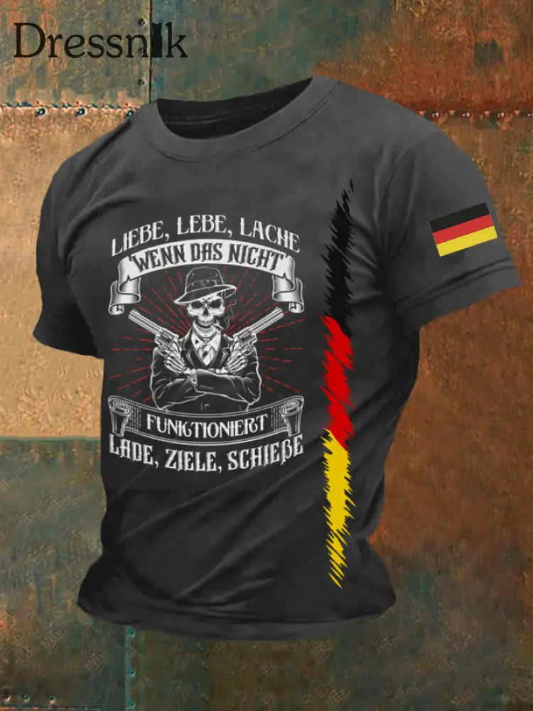 Herren Liebe Lebe Lache Wenn Das Nicht Funkiert Lade Ziele Schieße Bedrucktes Kurzarm-T-Shirt Schwarz / S