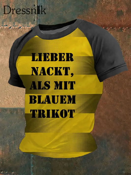 Herren Lieber Nacken Als Im Blauem Trikot Kurzarm T-Shirt Gelb / S