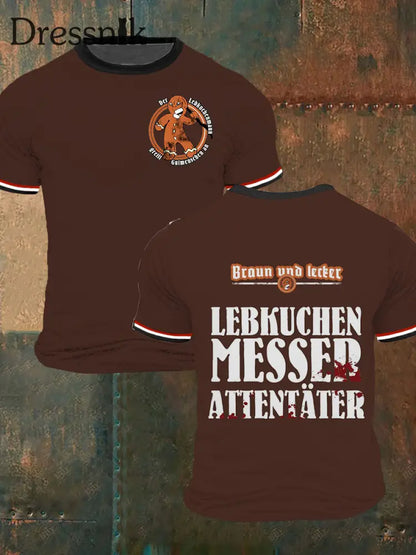 Herren Loses Basic V-Ausschnitt bedrucktes Kurzarm-T-Shirt Braun / S