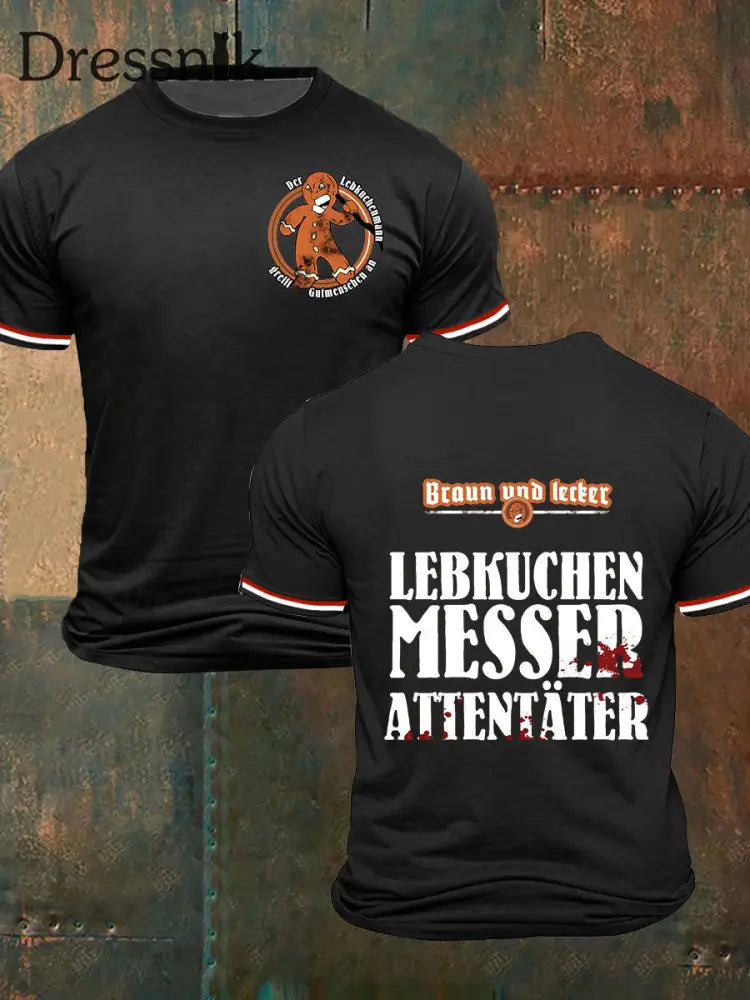 Herren Loses Basic V-Ausschnitt bedrucktes Kurzarm-T-Shirt Schwarz / S
