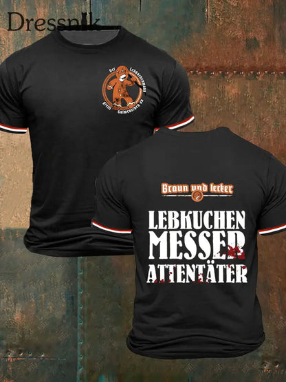 Herren Loses Basic V-Ausschnitt bedrucktes Kurzarm-T-Shirt Schwarz / S