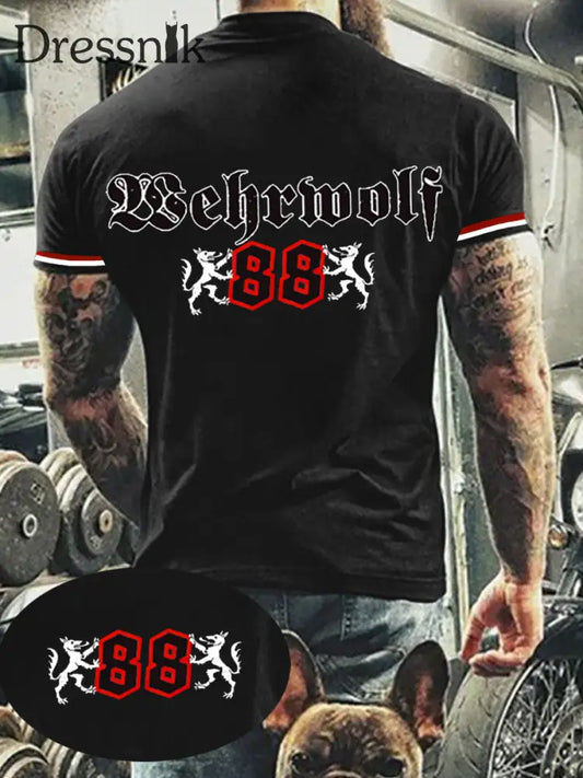 Herren Loses Basic V-Ausschnitt bedrucktes Kurzarm-T-Shirt Schwarz / S