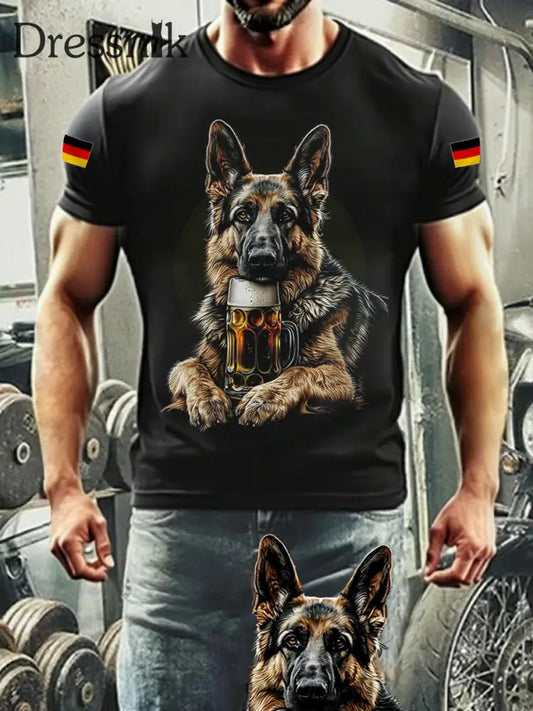 Herren Lustige Bier liebhaber Deutscher Schäferhund Print Casual T-Shirt Schwarz / S