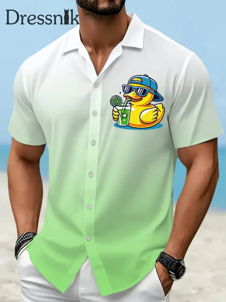 Herren lustige Ente mit Sonnenglas-Print lässig Kurzarm-Urlaubs hemd Grün / S