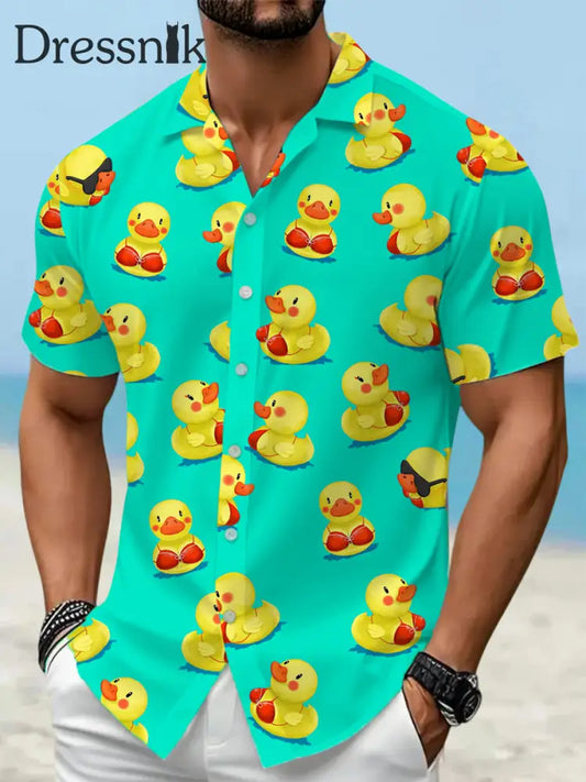 Herren lustige Enten drucken lässiges Kurzarm-Urlaubs hemd Minzgrün / S