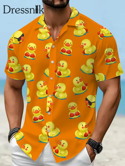 Herren lustige Enten drucken lässiges Kurzarm-Urlaubs hemd Orange / S