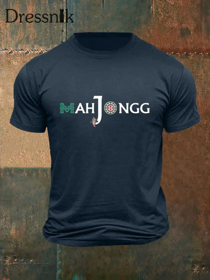 Herren Lustiges Mah Jongg Bedrucktes T-Shirt Dunkelblau / S
