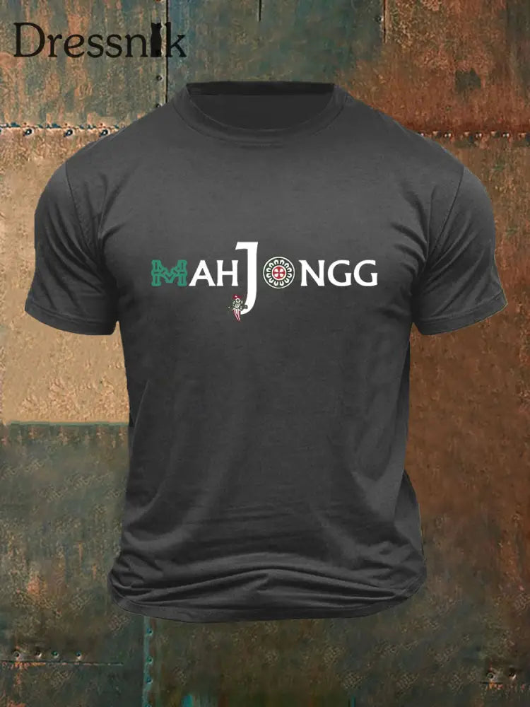 Herren Lustiges Mah Jongg Bedrucktes T-Shirt Dunkelgrau / S