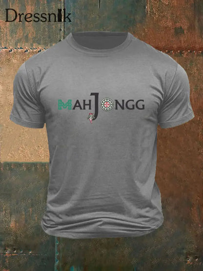 Herren Lustiges Mah Jongg Bedrucktes T-Shirt Hellgrau / S