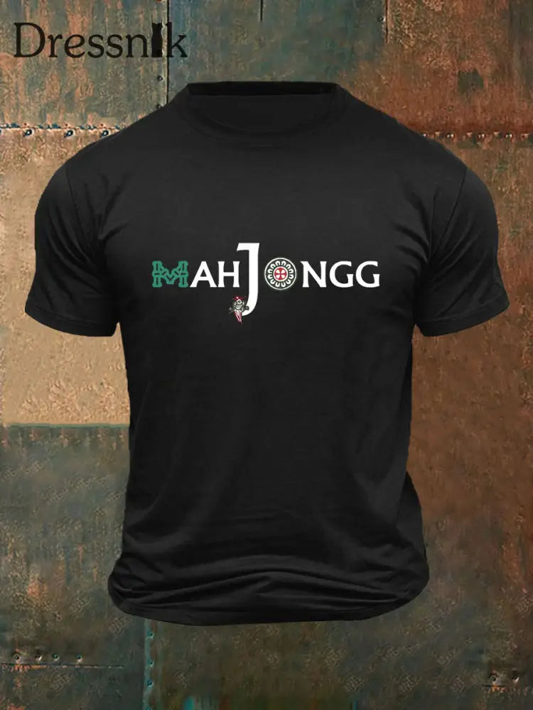 Herren Lustiges Mah Jongg Bedrucktes T-Shirt Schwarz / S