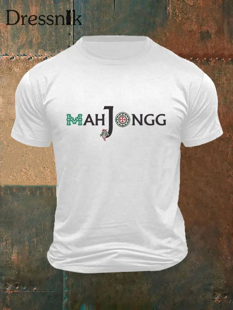 Herren Lustiges Mah Jongg Bedrucktes T-Shirt Weiß / S