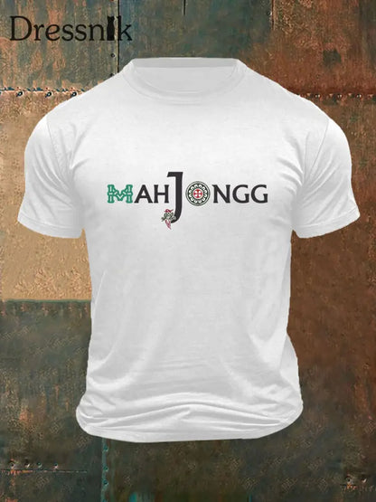 Herren Lustiges Mah Jongg Bedrucktes T-Shirt Weiß / S