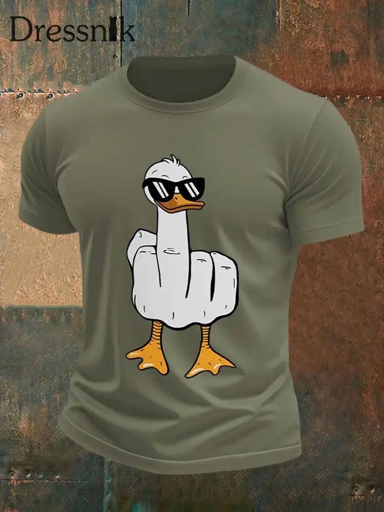 Herren Lustiges Mittelfinger-Offensiv-unhöfliches Enten-Print-Kurzarm-T-Shirt Armee grün / S