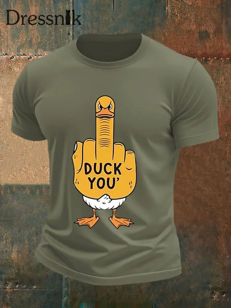 Herren Lustiges Mittelfinger-Offensiv-unhöfliches Enten-Print-Kurzarm-T-Shirt Armee grün / S