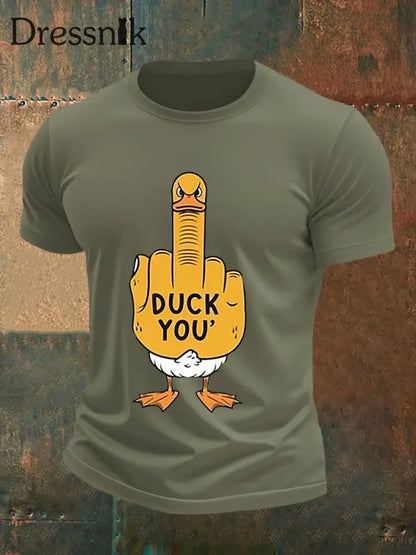Herren Lustiges Mittelfinger-Offensiv-unhöfliches Enten-Print-Kurzarm-T-Shirt Armee grün / S
