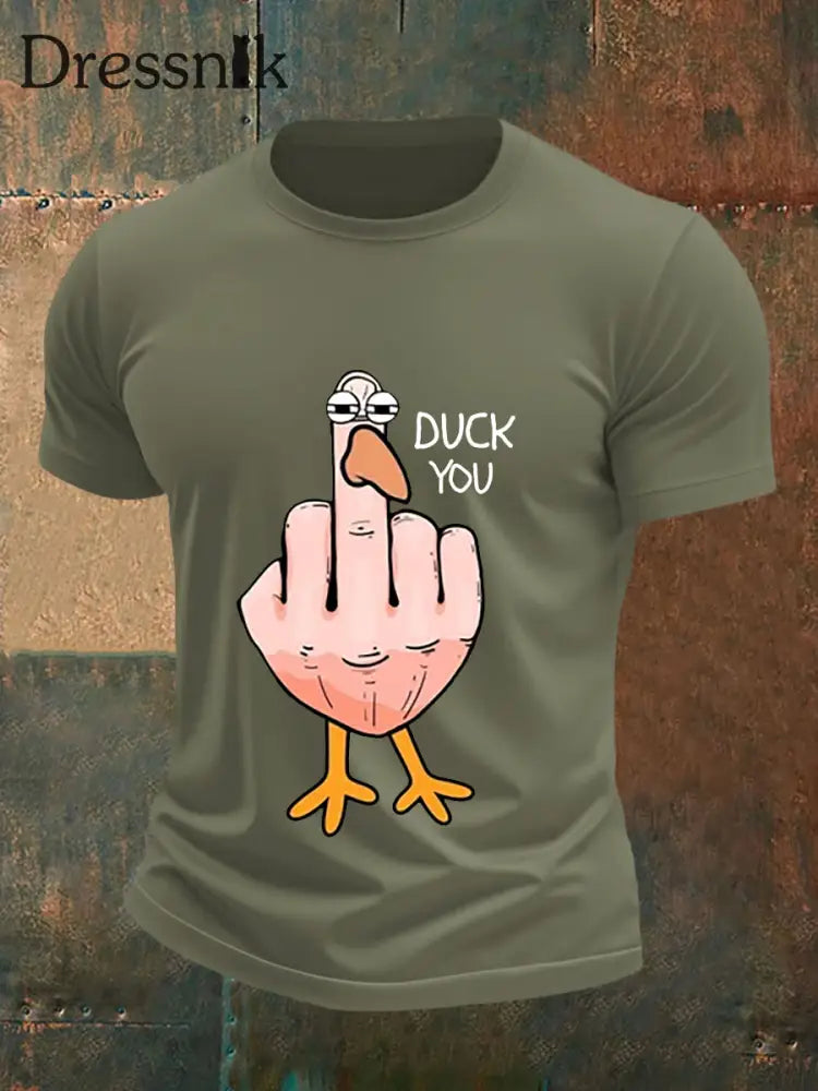 Herren Lustiges Mittelfinger-Offensiv-unhöfliches Enten-Print-Kurzarm-T-Shirt Armee grün / S