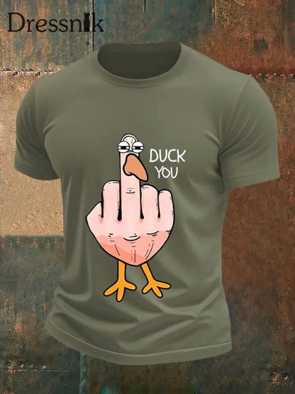 Herren Lustiges Mittelfinger-Offensiv-unhöfliches Enten-Print-Kurzarm-T-Shirt Armee grün / S