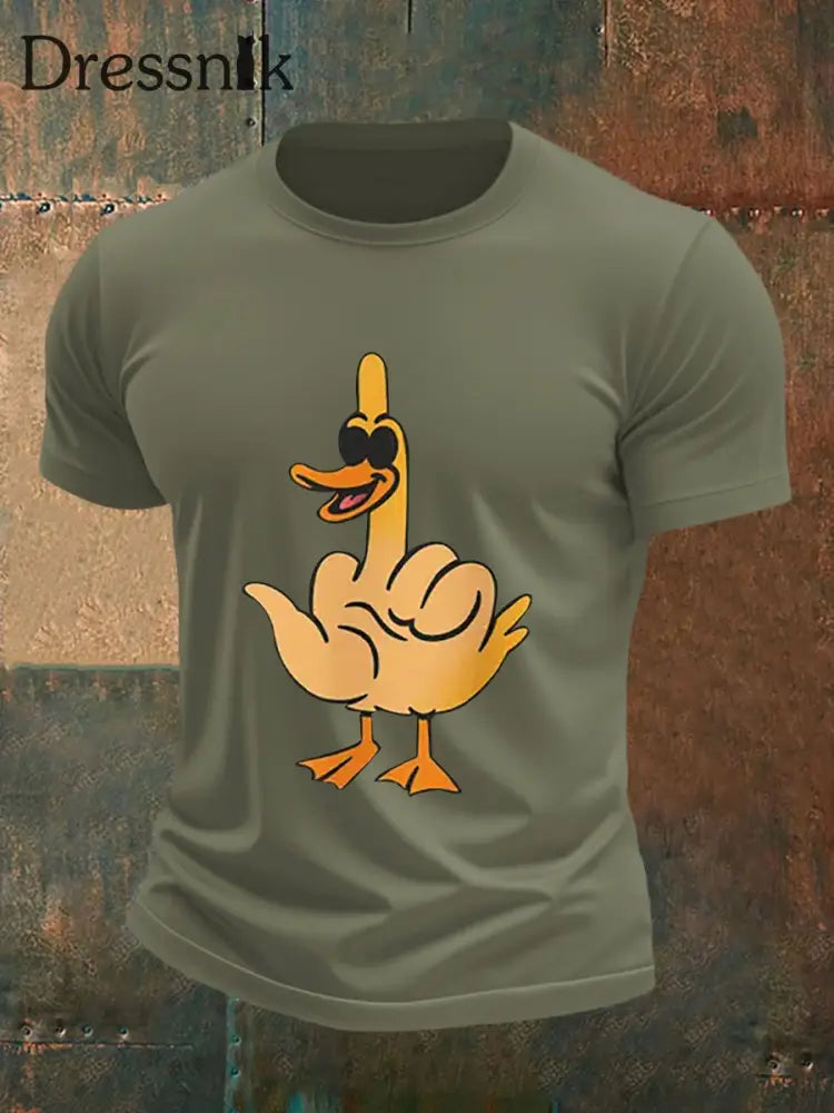 Herren Lustiges Mittelfinger-Offensiv-unhöfliches Enten-Print-Kurzarm-T-Shirt Armee grün / S