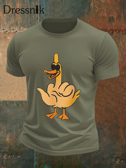 Herren Lustiges Mittelfinger-Offensiv-unhöfliches Enten-Print-Kurzarm-T-Shirt Armee grün / S