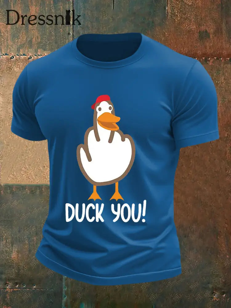 Herren Lustiges Mittelfinger-Offensiv-unhöfliches Enten-Print-Kurzarm-T-Shirt Blau / S