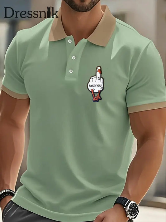 Herren Lustiges Mittelfinger-Offensiv-unhöfliches Enten-Print-Kurzarm-T-Shirt Erbsen grün / S