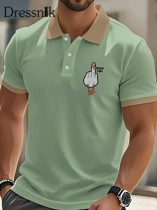Herren Lustiges Mittelfinger-Offensiv-unhöfliches Enten-Print-Kurzarm-T-Shirt Erbsen grün / S