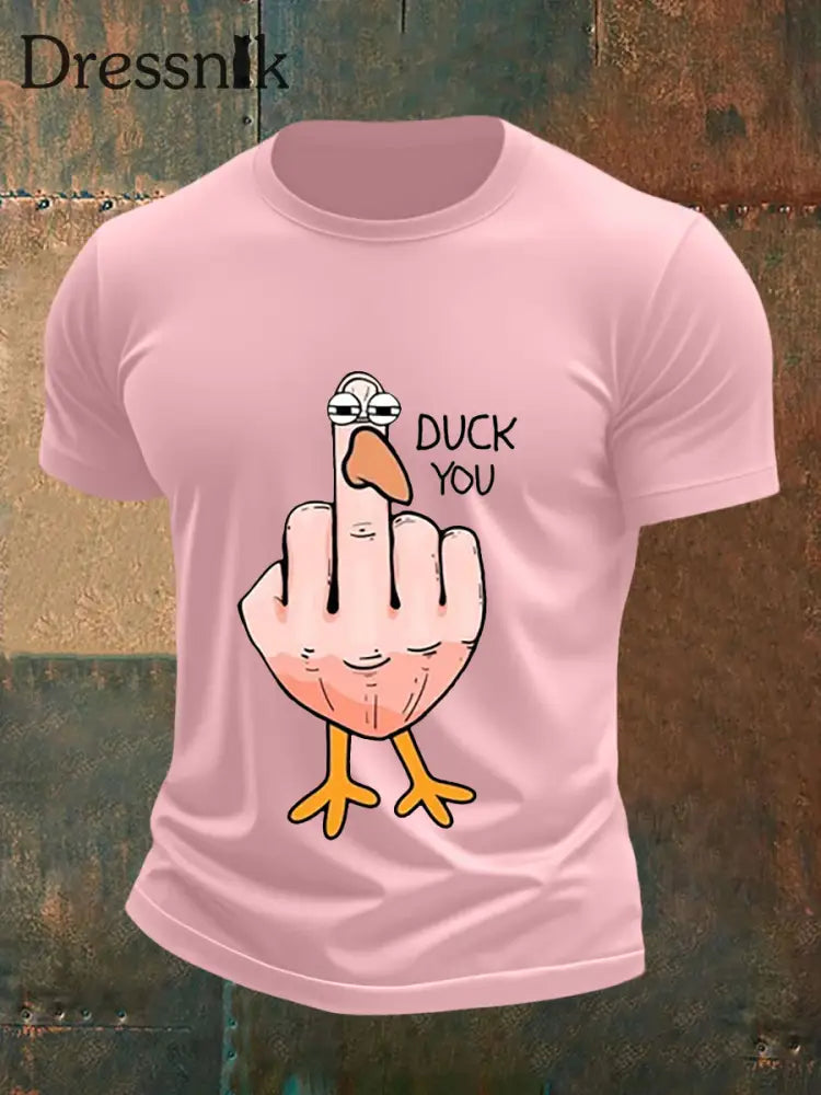 Herren Lustiges Mittelfinger-Offensiv-unhöfliches Enten-Print-Kurzarm-T-Shirt Hellrosa / S