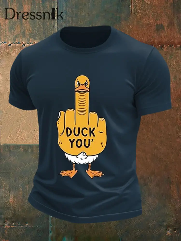 Herren Lustiges Mittelfinger-Offensiv-unhöfliches Enten-Print-Kurzarm-T-Shirt Marineblau / S