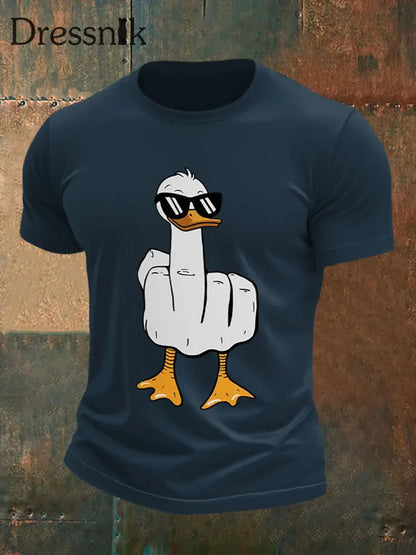 Herren Lustiges Mittelfinger-Offensiv-unhöfliches Enten-Print-Kurzarm-T-Shirt Marineblau / S