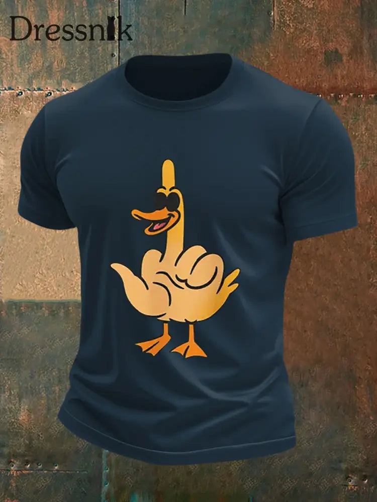 Herren Lustiges Mittelfinger-Offensiv-unhöfliches Enten-Print-Kurzarm-T-Shirt Marineblau / S