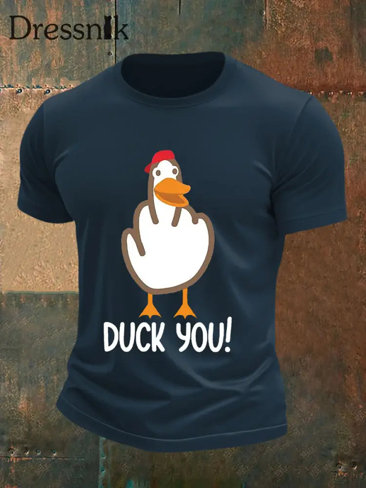 Herren Lustiges Mittelfinger-Offensiv-unhöfliches Enten-Print-Kurzarm-T-Shirt Marineblau / S