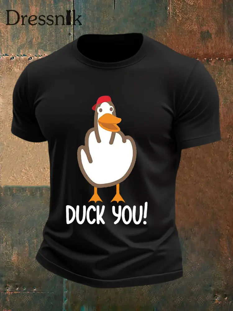 Herren Lustiges Mittelfinger-Offensiv-unhöfliches Enten-Print-Kurzarm-T-Shirt Schwarz / S