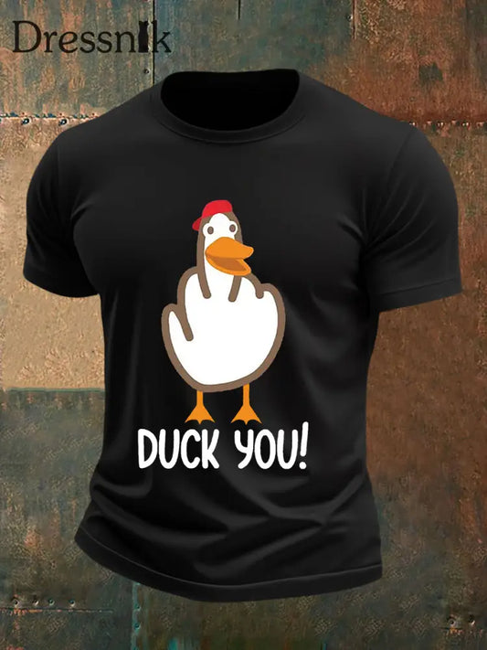 Herren Lustiges Mittelfinger-Offensiv-unhöfliches Enten-Print-Kurzarm-T-Shirt Schwarz / S
