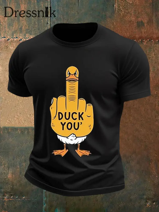 Herren Lustiges Mittelfinger-Offensiv-unhöfliches Enten-Print-Kurzarm-T-Shirt Schwarz / S