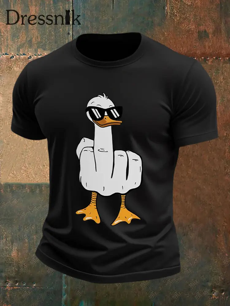 Herren Lustiges Mittelfinger-Offensiv-unhöfliches Enten-Print-Kurzarm-T-Shirt Schwarz / S