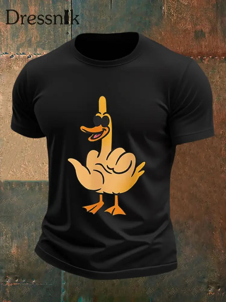 Herren Lustiges Mittelfinger-Offensiv-unhöfliches Enten-Print-Kurzarm-T-Shirt Schwarz / S