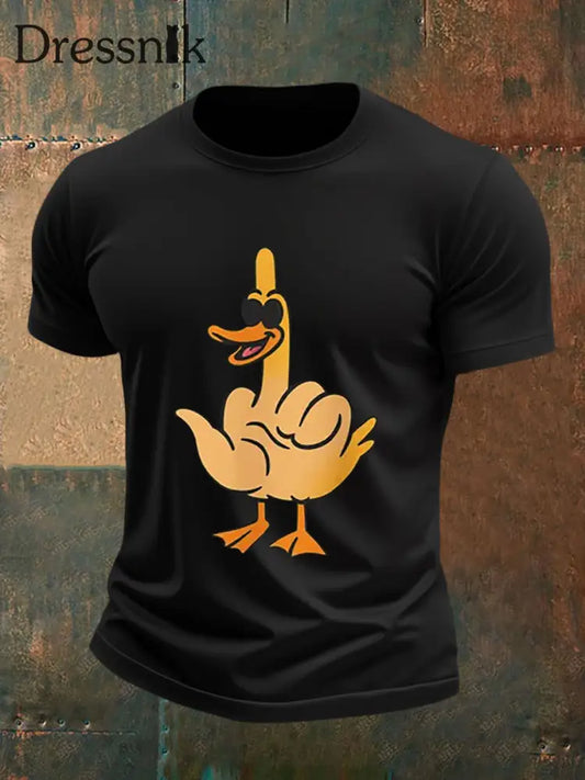 Herren Lustiges Mittelfinger-Offensiv-unhöfliches Enten-Print-Kurzarm-T-Shirt Schwarz / S