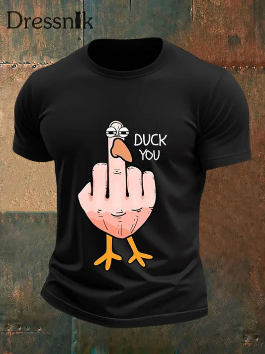 Herren Lustiges Mittelfinger-Offensiv-unhöfliches Enten-Print-Kurzarm-T-Shirt Schwarz / S