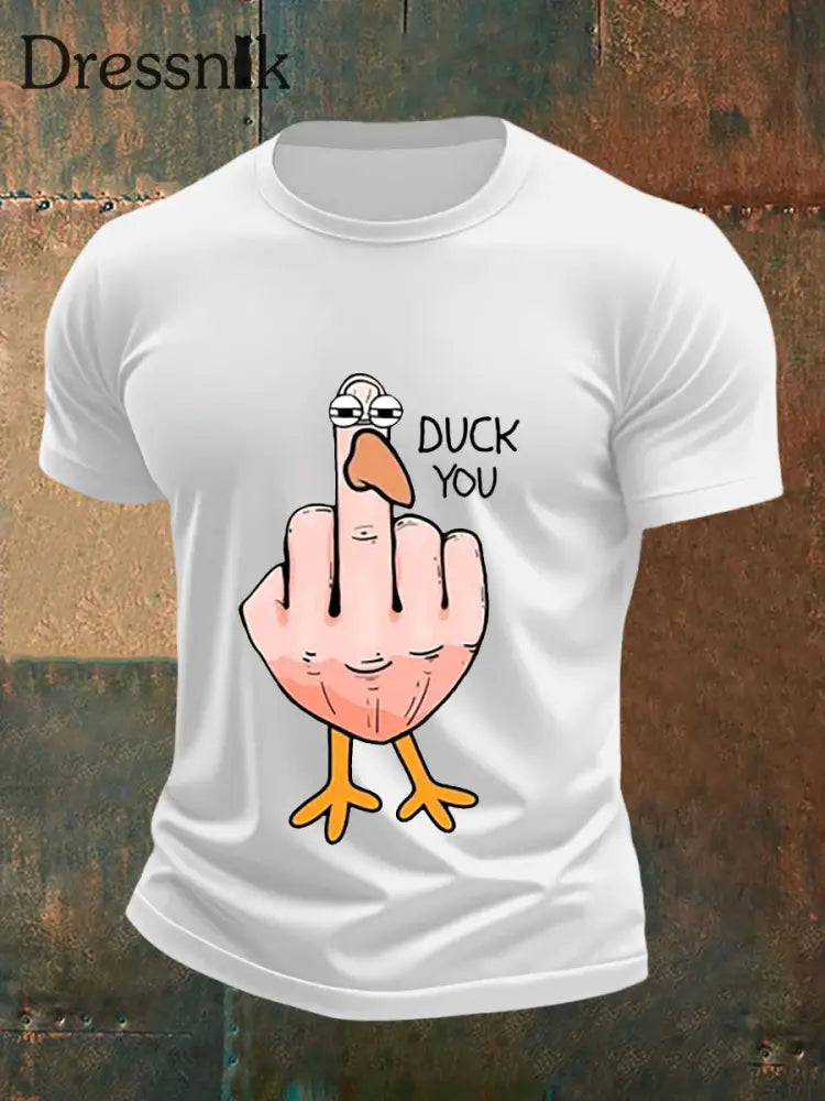 Herren Lustiges Mittelfinger-Offensiv-unhöfliches Enten-Print-Kurzarm-T-Shirt Weiß / S
